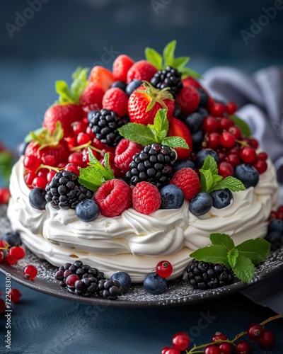 Pavlova is an exquisite dessert made from an airy mass of meringue, fresh fruits and a crumbly cream of whipped cream