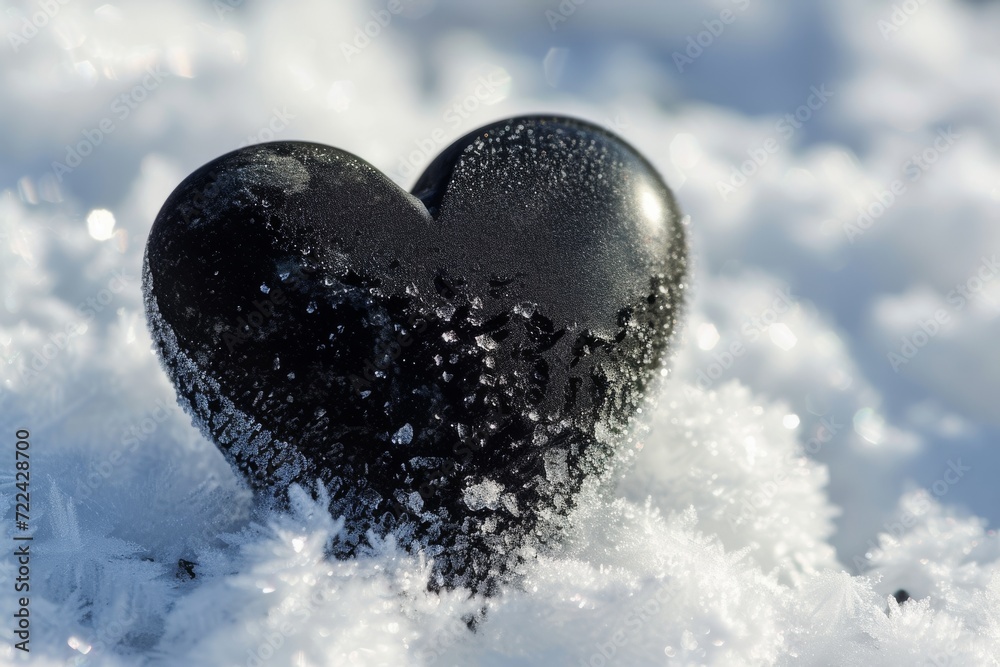 frozen love in delicate black ice heart, Generative AI frozen love in delicate black ice heart, Generative AI