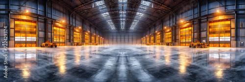 Warehouse Empty Industrial Factory Architecture, Interior Metal Storage Flooring, Space Construction Storehouse Hangar, Modern Concrete Business Room, Building Inside Store, Garage Light