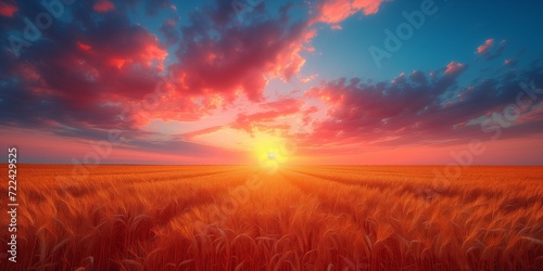 Vibrant Sunset Over a Golden Wheat Field