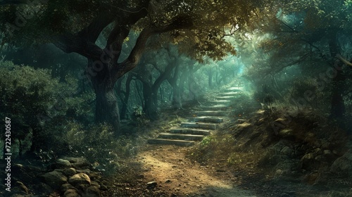a path in a forest with trees