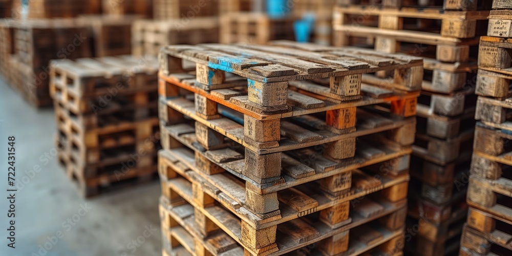 Stacked Wooden Pallets for Storage or Transportation Stacked Wooden Pallets for Storage or Transportation