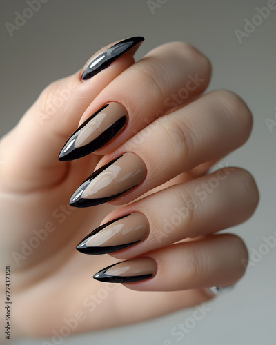 Trending Dark-Beige French Nail Art on Perfect Long Nails