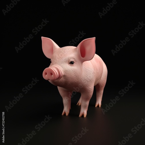 a pink pig on a black background