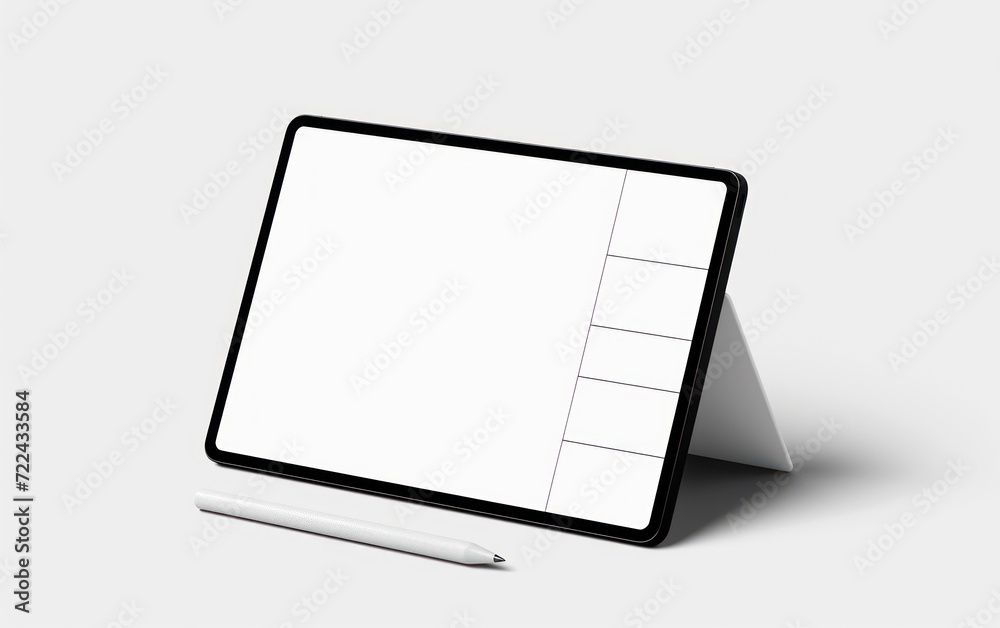 Tablet screen mockup with pen view on white backgrounds Tablet screen mockup with pen view on white backgrounds