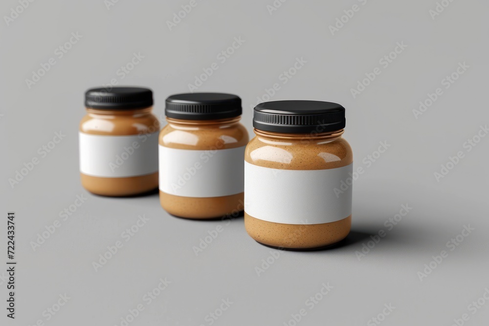 Peanut, almond, nut butter jar mockup with blank label. Peanut, almond, nut butter jar mockup with blank label.