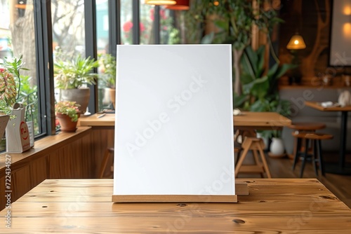 Mockup image of Blank flyer mockup plastic poster display in coffee shop