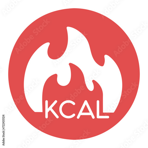 Kcal fire vector icon. Calorie burn, fat burning