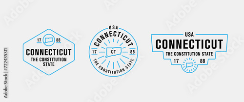 Vector set of vintage logos, emblems, silhouettes and design elements of the state of Connecticut, USA.