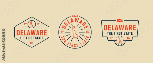 Vector set of vintage logos, emblems, silhouettes and design elements of the state of Delaware, USA.