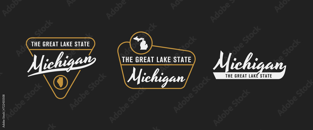 Michigan - The Great Lake State. Michigan state logo, label, poster. Vintage poster. Print for T-shirt, typography. Vector illustration