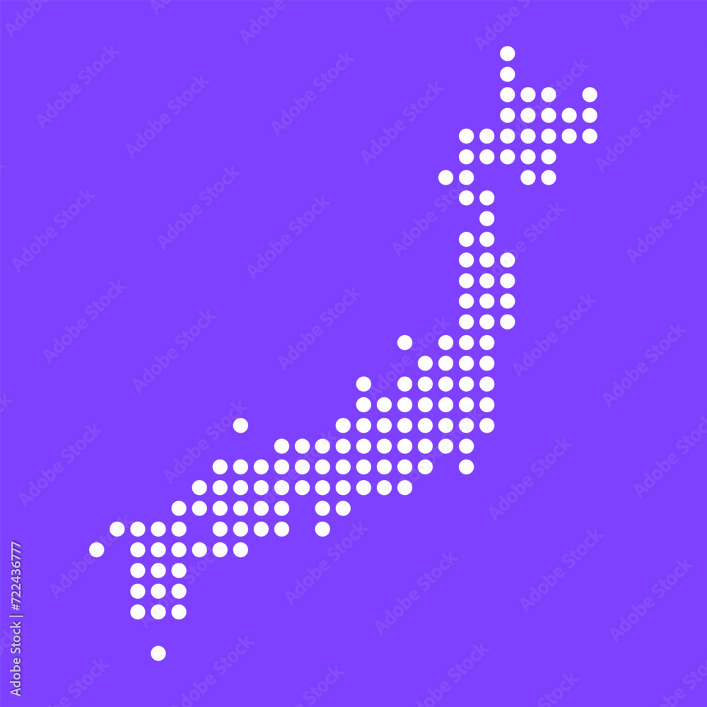 Vector square pixel dotted map of Japan isolated on background. Digital map logo.