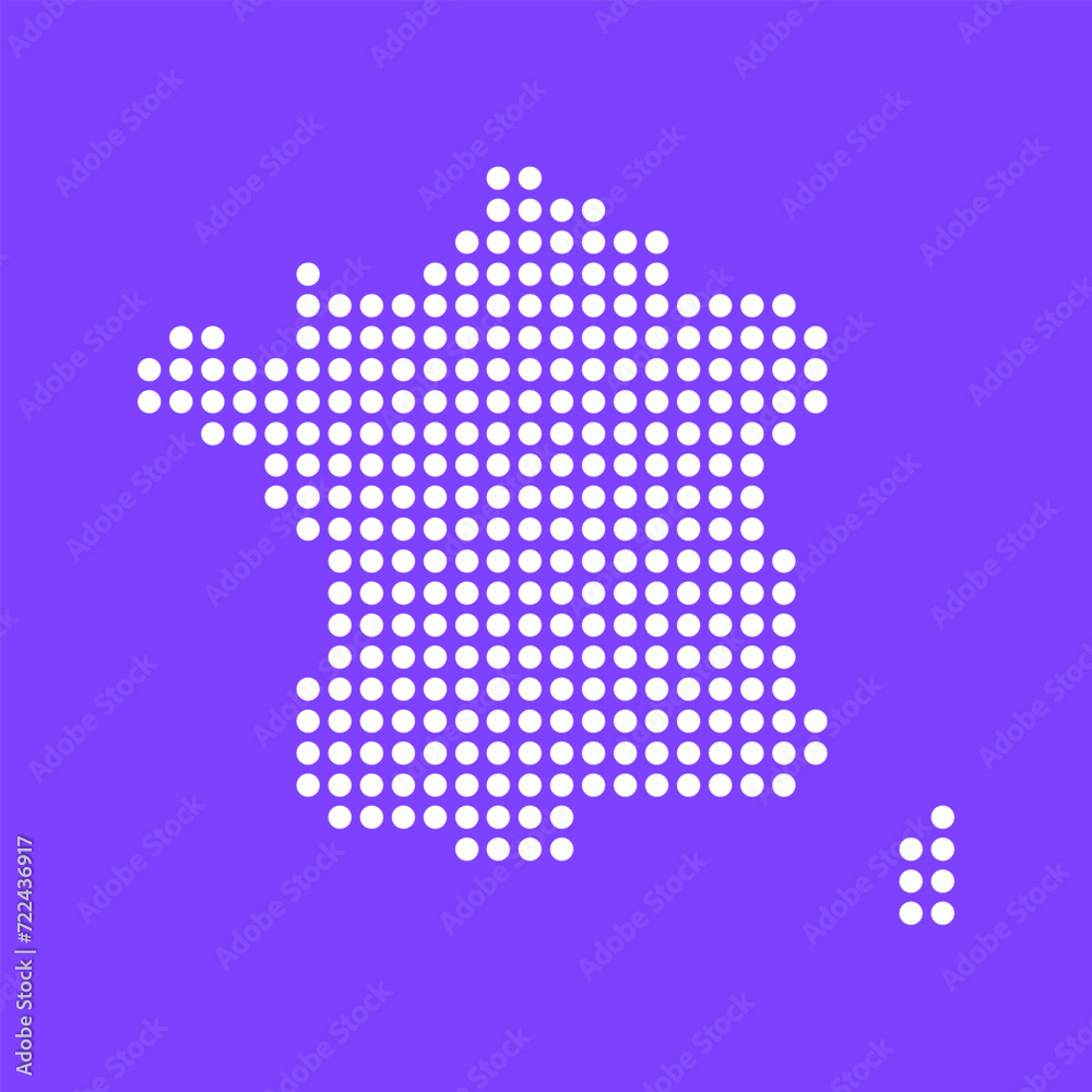 Vector square pixel dotted map of France isolated on background. Digital map logo.