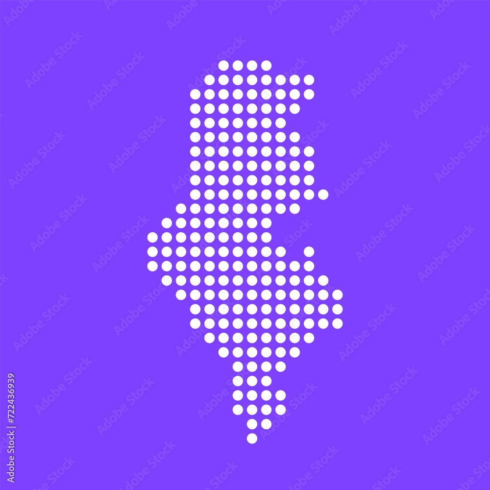 Obraz premium Vector square pixel dotted map of Tunisia isolated on background. Digital map logo.