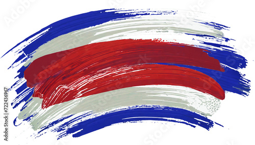 Representación de la bandera de Costa Rica, realizada con pinceldas con los colores representativos de a bandera, sobre un fondo transparente photo