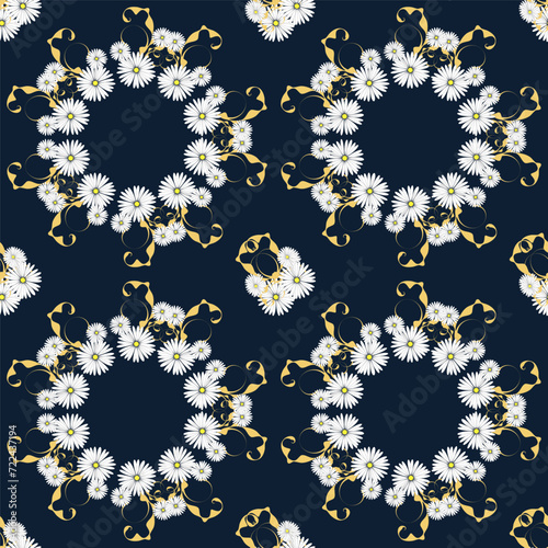 Geometric vector seamless pattern of abstract flowers.