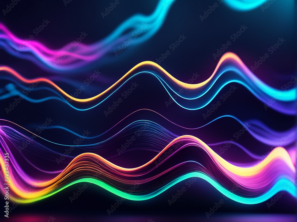 The image is an abstract 3D render of neon wave with flowing lines of rainbow colors. The image is an abstract 3D render of neon wave with flowing lines of rainbow colors.