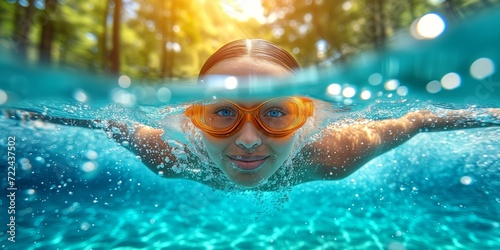 Woman Swimming in Pool With Goggles © Mustafa
