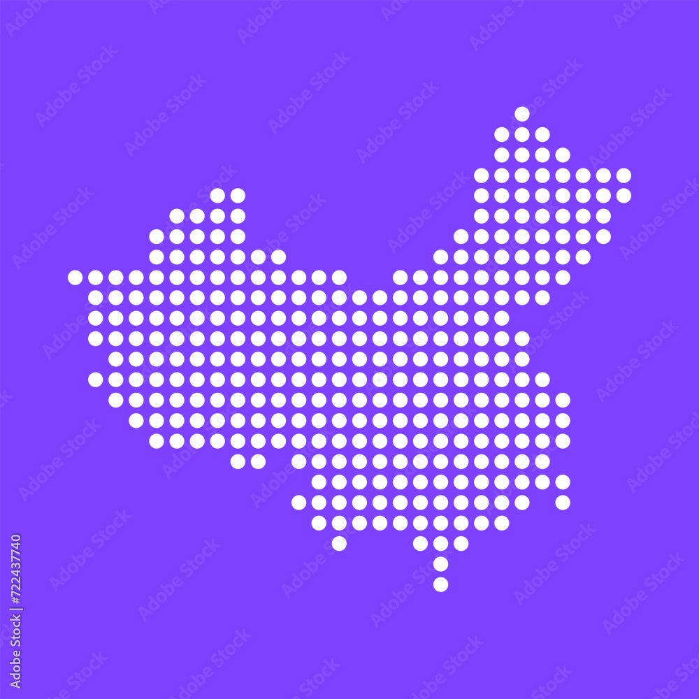 Vector square pixel dotted map of China isolated on background.