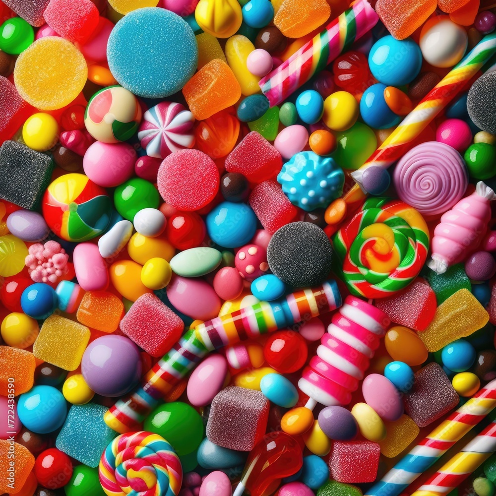 Sweet Waves: Assorted Candies Against a Captivating Background Sweet Waves: Assorted Candies Against a Captivating Background