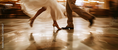 Concept for International Dance Day, April 29. Dynamic shot of two dancers, intentional camera movement technique. Space for text.