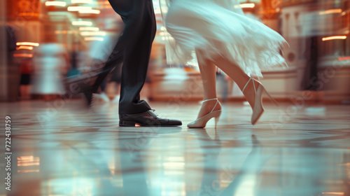 Concept for International Dance Day  April 29. Dynamic shot of two dancers  intentional camera movement technique. Space for text.