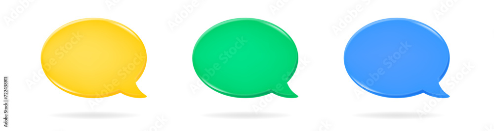 Set of yellow, green and blue 3d speech bubbles. Oval textbox Set of yellow, green and blue 3d speech bubbles. Oval textbox