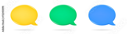 Set of yellow, green and blue 3d speech bubbles. Oval textbox