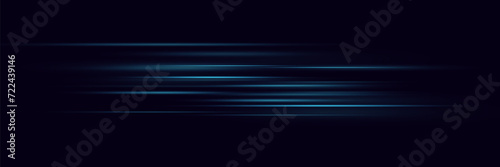 Abstract blue speed neon light effect on black background. Vector illustration.