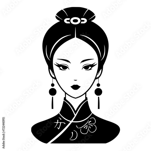 chinesse woman icon simple svg vector black shilhouette Generative AI