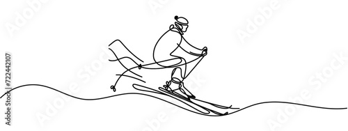 Continue line of man rides a snowboard vector illustration
