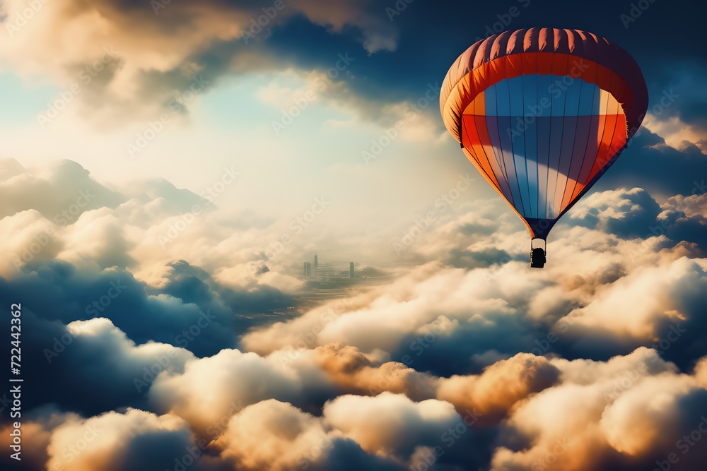 Fototapeta premium Paragliding using a parachute on background of blue cloudy sky.