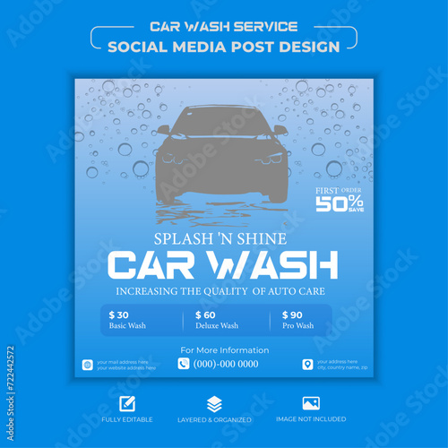 Free vector cleaning service car wash social media post design template with social media post design Mockup, real estate, medical, business, corporate use, a4 size 