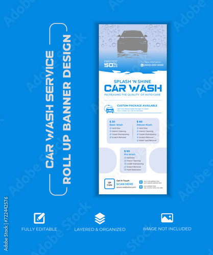 Free vector cleaning service car wash roll up banner template design with roll up banner Mockup, real estate, medical, business, corporate use, a4 size 