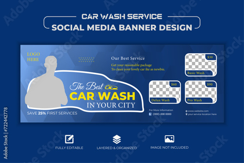 Free vector cleaning service car wash social media cover template design with social media cover Mockup, real estate, medical, business, corporate use, a4 size 