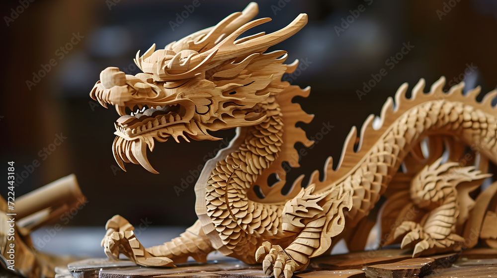Fototapeta premium traditional chinese wooden dragon, symbol of the year, generative ai