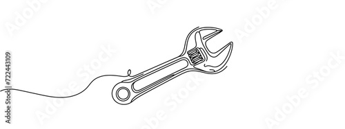 one line drawing of isolated vector object - adjustable spanner