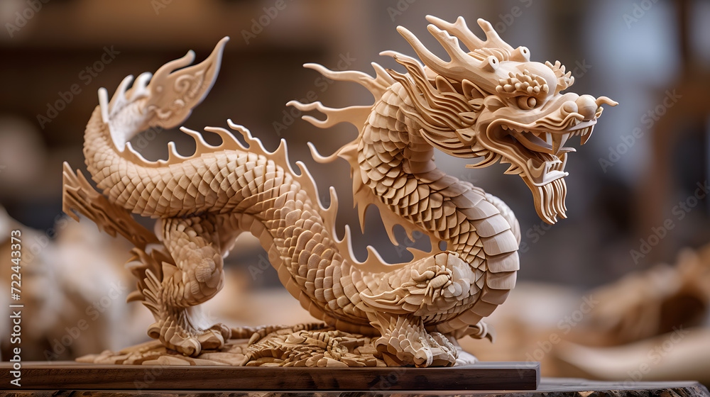 traditional chinese wooden dragon, symbol of the year, generative ai traditional chinese wooden dragon, symbol of the year, generative ai