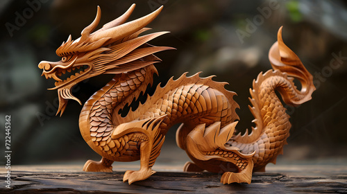 traditional chinese wooden dragon, symbol of the year, generative ai © chechotkin