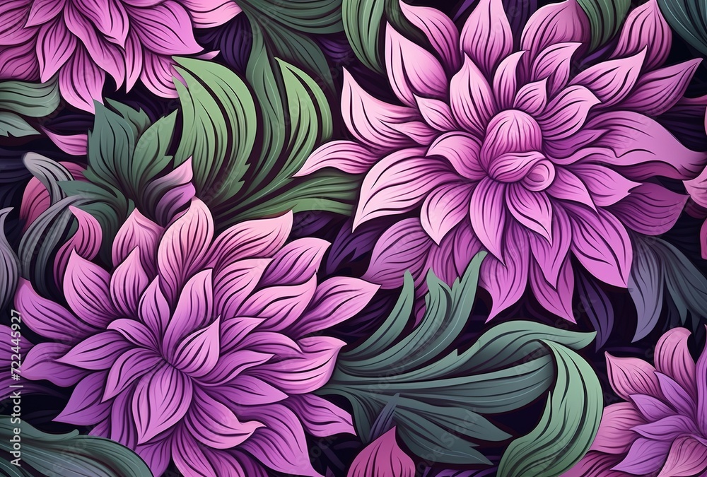 a floral pattern with purple and green flowers created with Generative AI a floral pattern with purple and green flowers created with Generative AI
