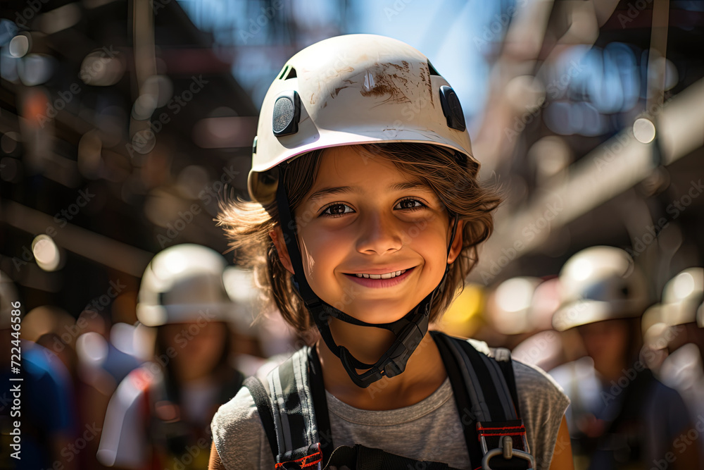 Protector of Dreams: A Young Boy Safeguarding the Future in Hard Hat and Safety Gear