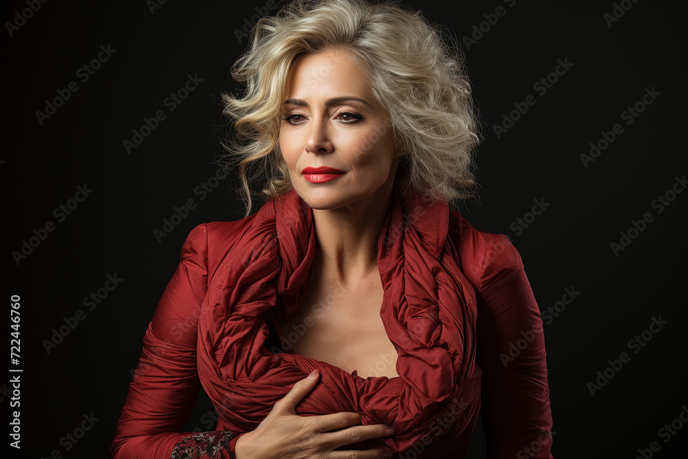 Elegant Scarlet Stunner: A Captivating Woman in a Red Dress, Radiating Glamour and Confidence, Strikes a Pose. Elegant Scarlet Stunner: A Captivating Woman in a Red Dress, Radiating Glamour and Confidence, Strikes a Pose.