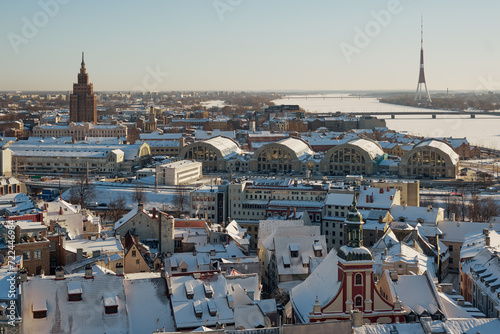 Beautiful panoramic view from tower of Saint Peters Church the old town of Riga, Latvia. photo
