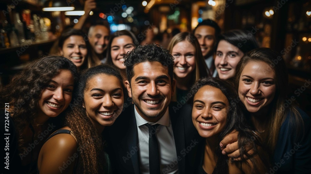Happy group of young Latinos celebrating in bar