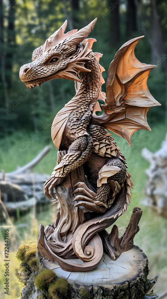 traditional chinese wooden dragon, symbol of the year, generative ai