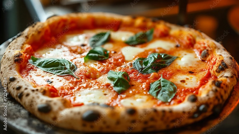 Neapolitan pizza with cheese and basil