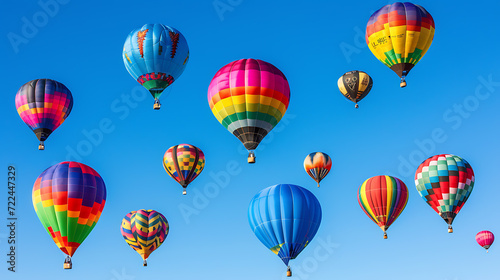 Colorful hot air balloons soaring against a breathtaking clear blue sky at the vibrant festival. An enchanting display of beauty and adventure.