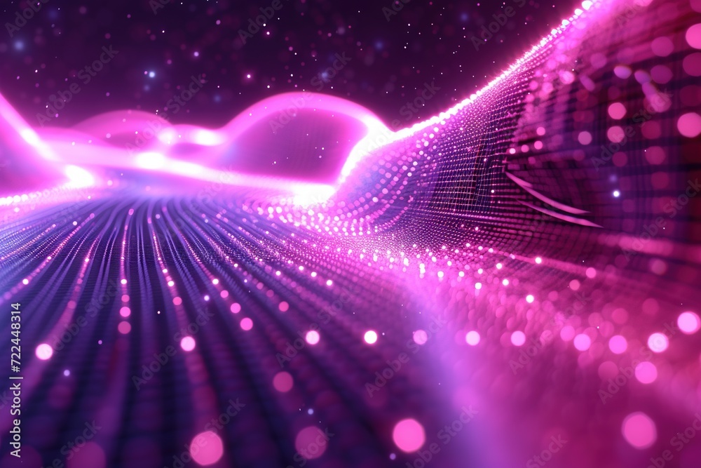 Obraz premium Abstract wave made out of grids that are seen from a cinematic view of one of the holy geometry shapes, the shape is clearly animated, clear neon lines, 3d render, nothingness.