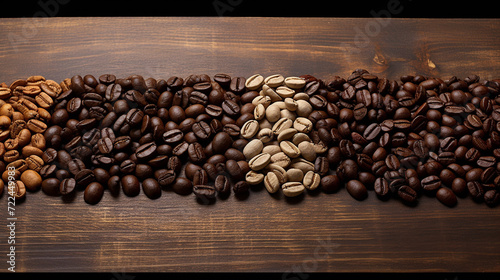 Coffee beans of different roasting on a dark background