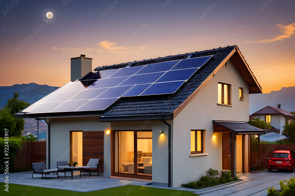 The house is equipped with solar panels to generate electricity. The house is equipped with solar panels to generate electricity.